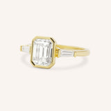 Grannis Three Stone Emerald Cut and Baguette Diamond Engagement Ring