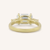 Three Stone Emerald Cut Diamond East-West Engagement Ring