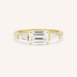Three Stone Emerald Cut Diamond East-West Engagement Ring