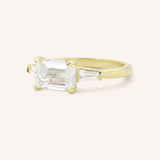 Three Stone Emerald Cut Diamond East-West Engagement Ring