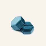 Velvet Hexagon Single Ring Box - Blue
