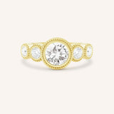 Aralia Round Bezel Five Stone Milgrain Engagement Ring