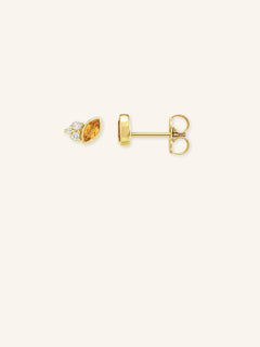 Haku Citrine Diamond Cluster Stud Earrings