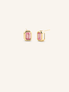 Milly Emerald Cut Pink Tourmaline Solitaire Earrings