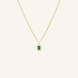 Emerald Cut Emerald Diamond Halo Pendant Necklace