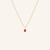 Oval Ruby Diamond Halo Pendant Necklace