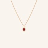Emerald Cut Ruby Diamond Halo Pendant Necklace