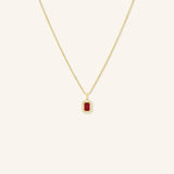Emerald Cut Ruby Diamond Halo Pendant Necklace