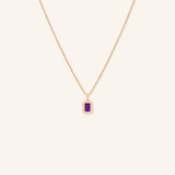 Emerald Cut Amethyst Diamond Halo Pendant Necklace