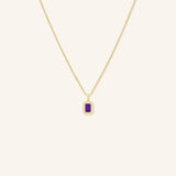 Emerald Cut Amethyst Diamond Halo Pendant Necklace