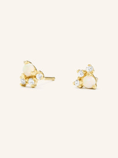 Opal Diamond Cluster Stud Earrings