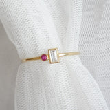 Rose Water Diamond Baguette Ruby Ring