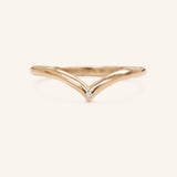 Drop V Single Diamond Solid Gold Ring