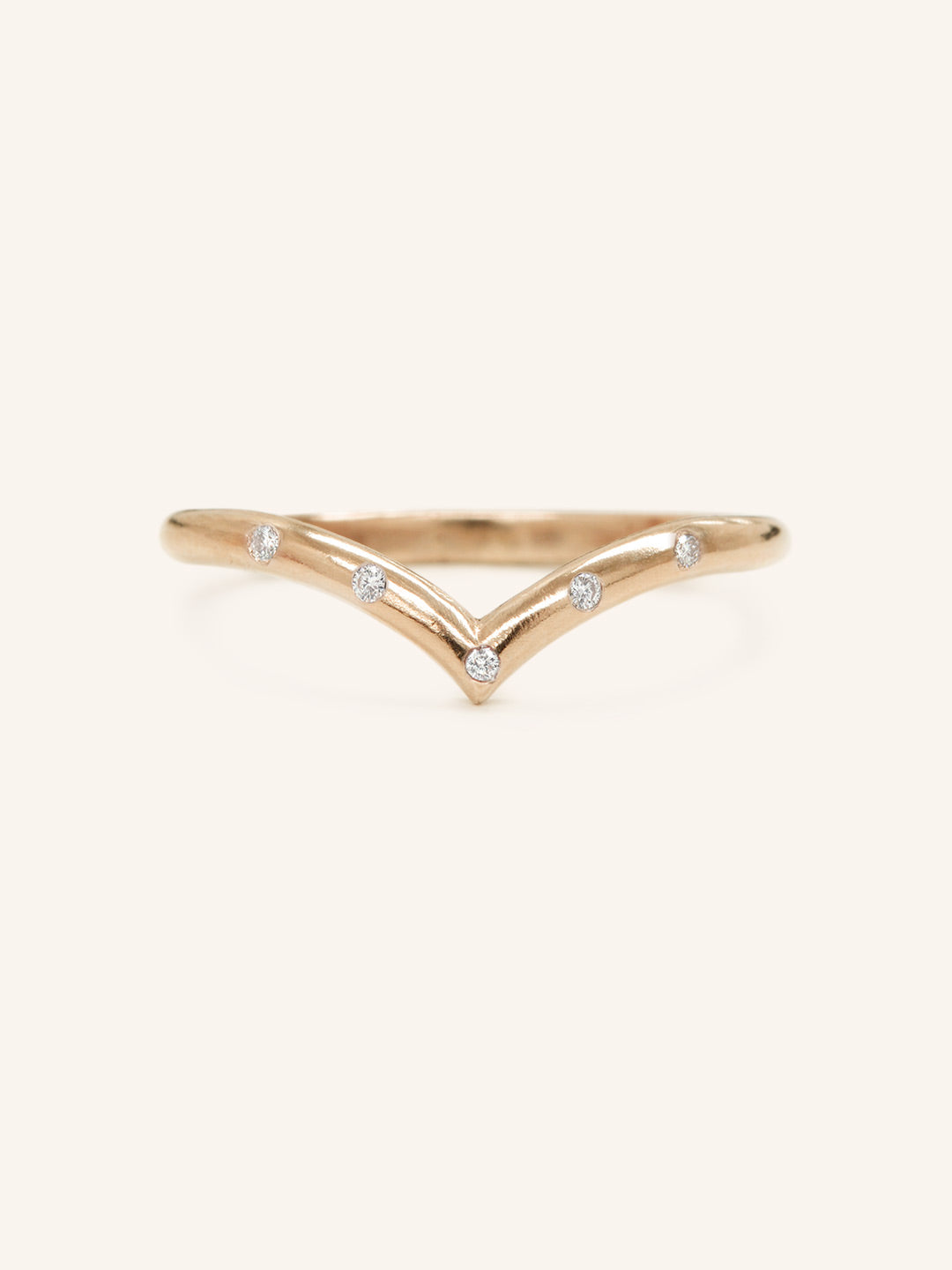 Drop V Five Diamond Solid Gold Ring