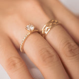 Moonlight Sky Round Moissanite and Diamond Half Eternity Engagement Ring