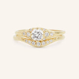 White Shade Round Diamond Cluster Engagement and Wedding Ring Set