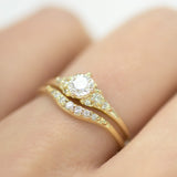 White Shade Round Diamond Cluster Engagement and Wedding Ring Set