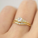 White Shade Round Diamond Cluster Engagement and Wedding Ring Set