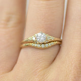 White Shade Round Diamond Cluster Engagement and Wedding Ring Set