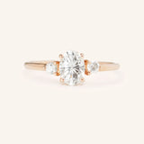 Blushing Bride Oval Three Stone Moissanite Engagement Ring