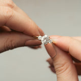 Blushing Bride Oval Three Stone Moissanite Engagement Ring