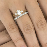 Blushing Bride Oval Three Stone Moissanite Engagement Ring