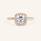 Bridal Rose Cushion Moissanite Halo Engagement Ring