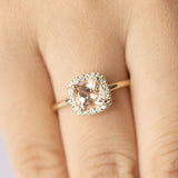 BRIDAL ROSE Halo Cushion Morganite Engagement Ring