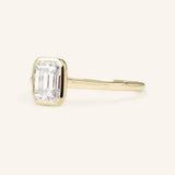 Hidden Bezel Emerald Cut Moissanite Solitaire Engagement Ring