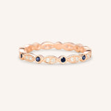Blue Sapphire Diamond Milgrain Eternity Band