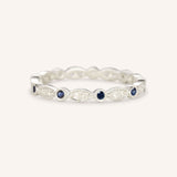 Blue Sapphire Diamond Milgrain Eternity Band