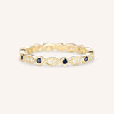 Blue Sapphire Diamond Milgrain Eternity Band