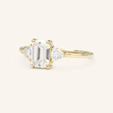 Summer Triangle Emerald Moissanite Three Stone Engagement Ring