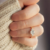 Summer Triangle Emerald Moissanite Three Stone Engagement Ring