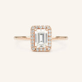 Bridal Rose Emerald Cut Moissanite Halo Engagement Ring