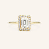 BRIDAL ROSE Halo Emerald Cut Moissanite Engagement Ring