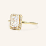 Bridal Rose Emerald Cut Moissanite Halo Engagement Ring
