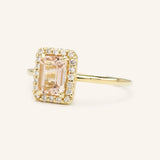 BRIDAL ROSE Halo Emerald Cut Morganite Engagement Ring
