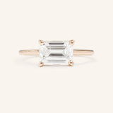 East West Emerald Step Cut Diamond Solitaire Engagement Ring