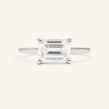 East West Emerald Step Cut Moissanite Solitaire Engagement Ring