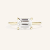 East West Emerald Step Cut Diamond Solitaire Engagement Ring