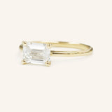 East West Emerald Step Cut Diamond Solitaire Engagement Ring
