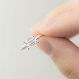 East West Emerald Step Cut Diamond Solitaire Engagement Ring
