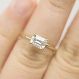 East West Emerald Step Cut Diamond Solitaire Engagement Ring