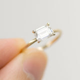 East West Emerald Step Cut Diamond Solitaire Engagement Ring