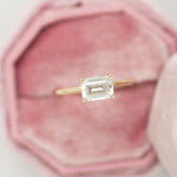 East West Emerald Step Cut Diamond Solitaire Engagement Ring