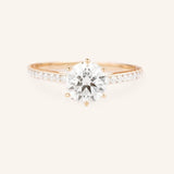 Wedding Arbor Round Moissanite 6-Prong Solitaire Diamond Accented Cathedral Engagement Ring