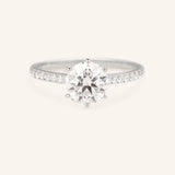 Wedding Arbor Round Moissanite 6-Prong Solitaire Diamond Accented Cathedral Engagement Ring