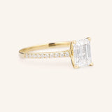 Morning Rose Emerald Cut Moissanite Diamond Engagement Ring