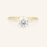 Wedding Arbor Round Moissanite 6-Prong Solitaire Diamond Accented Cathedral Engagement Ring